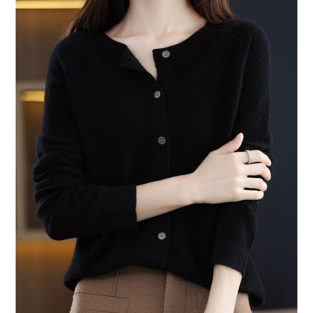 Valenzora | Damen O-Neck Cardigan aus 100 % reiner Merinowolle, Kaschmirpullover