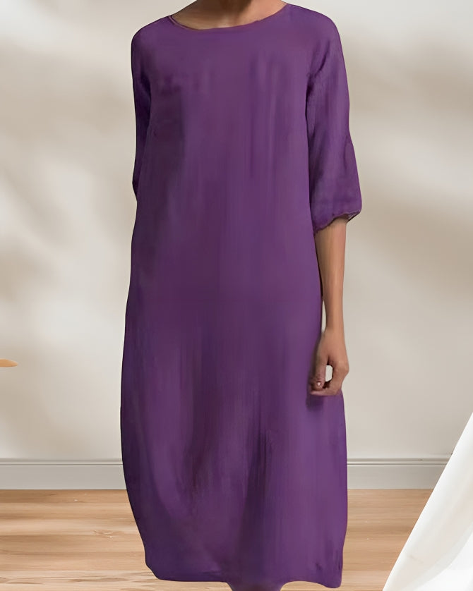 Valenzora | Damen Freizeit Leinenoptik Schlichtes Midikleid