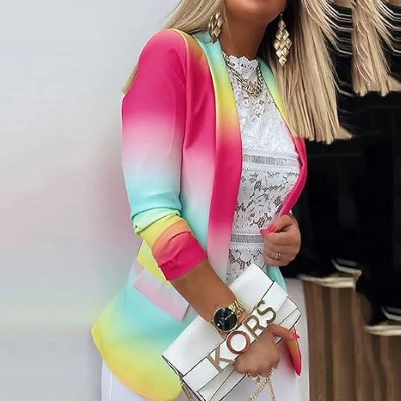Valenzora | Women's Ombre Open Front Blazer, Long Sleeves, Relaxed Fit