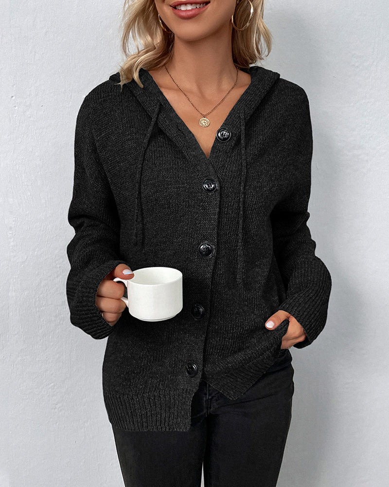 Corina™ - Unifarbener Cardigan mit Kapuze und Schnürung