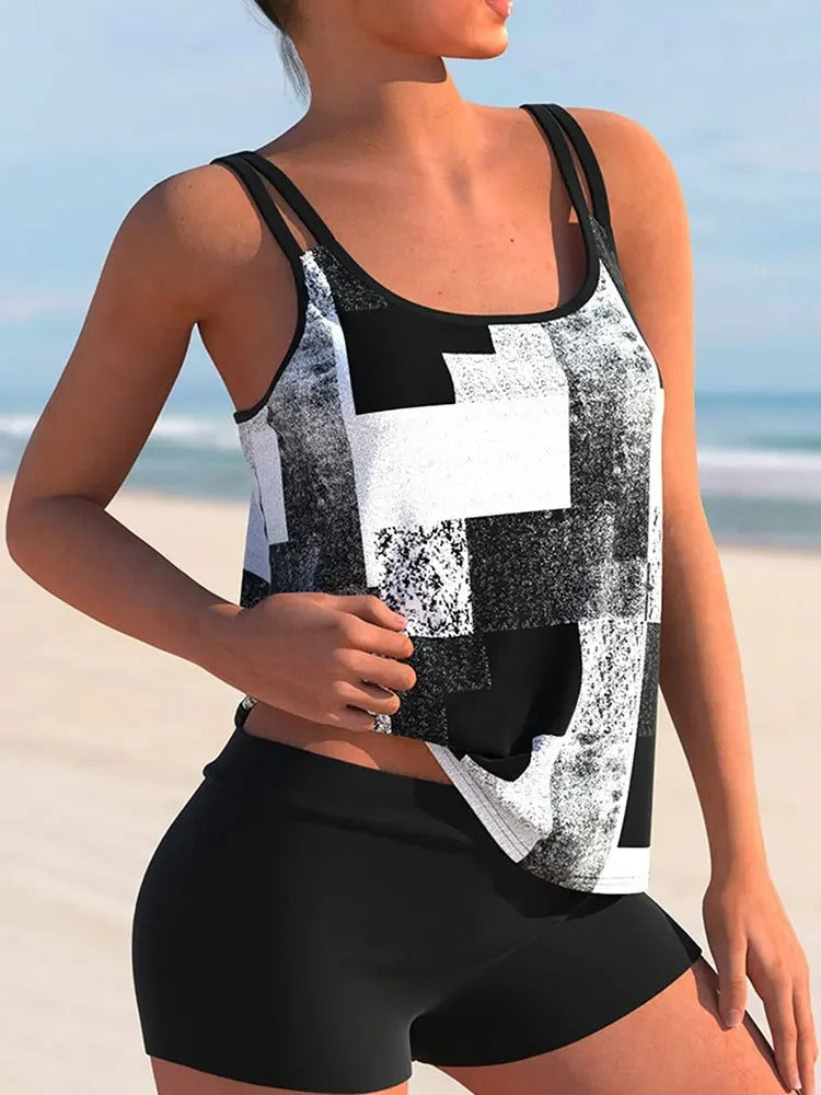 Valenzora Tankini with double straps and geometric print