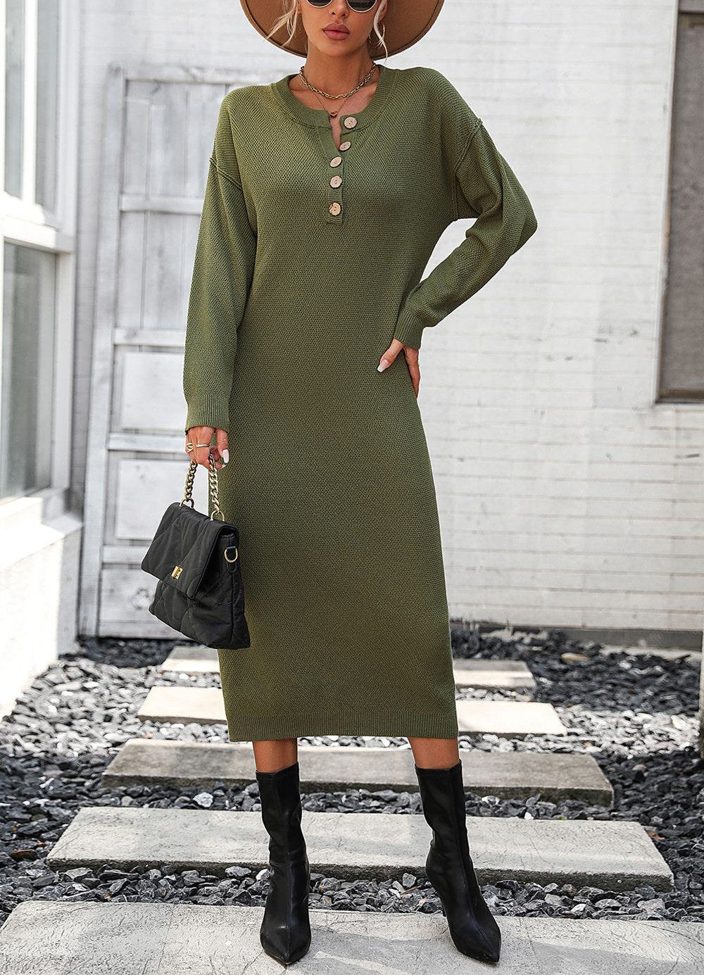 Valenzora | Chic autumn sweatshirt dress with button detail for women
