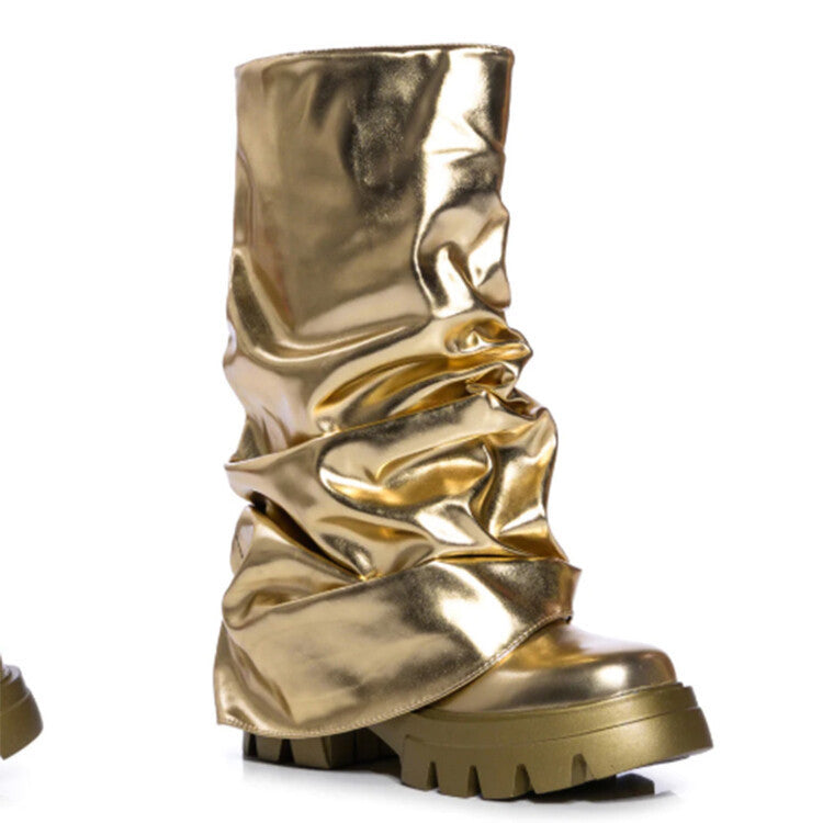 Valenzora | Round Toe Thick Bound Shaped Sole Folded Women's Boots