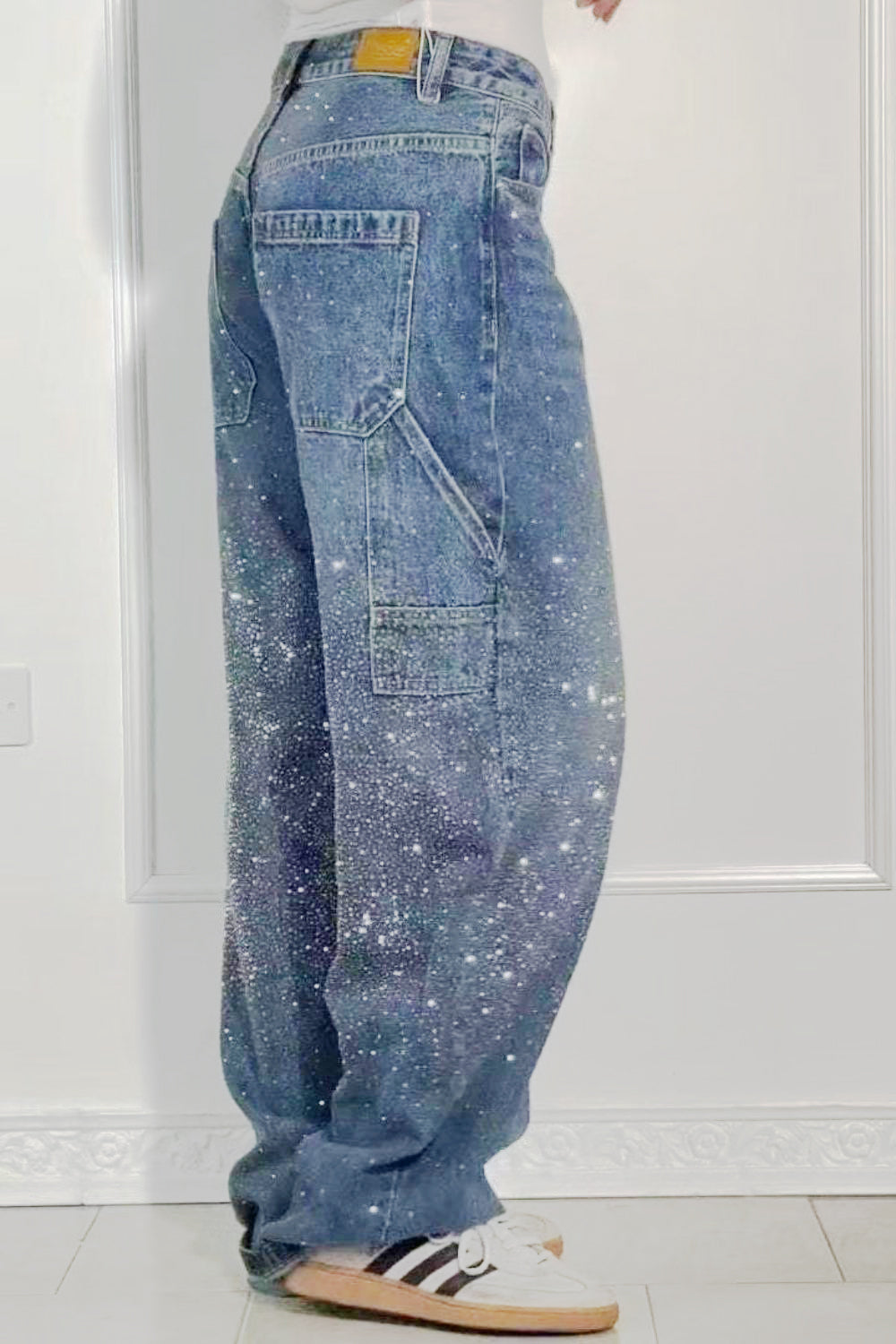 Valenzora | Women's Washed Jeans with Rhinestone Details, Wide Fit