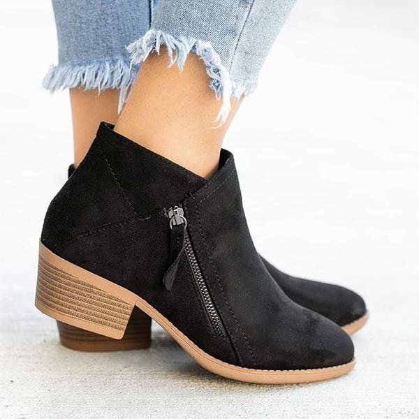 Valenzora - Women's ankle boots with double zipper and chunky low heel