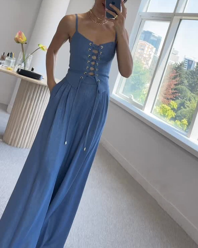 String Top & Pants Two-Piece Set