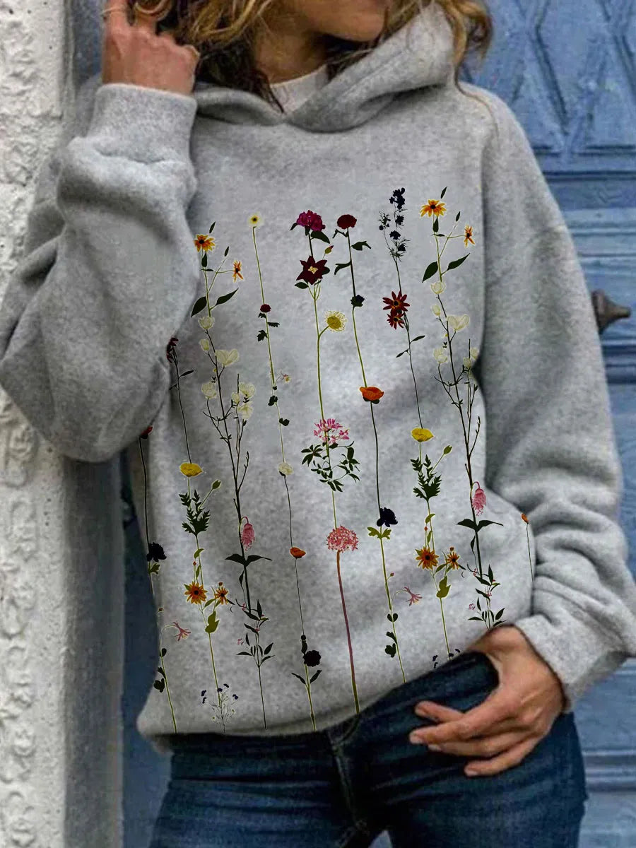 Valenzora - Women's hooded sweatshirt with floral print for a casual style