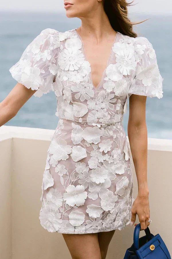 Valenzora | Floral Mini Dress with Puff Sleeves for Women