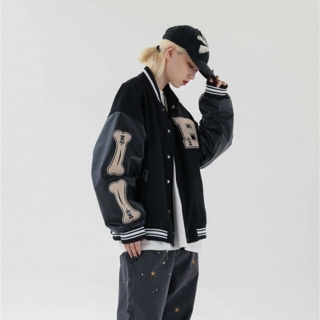 Valenzora | Varsity Streetwear Bomber Jacket with Embroidered Patches