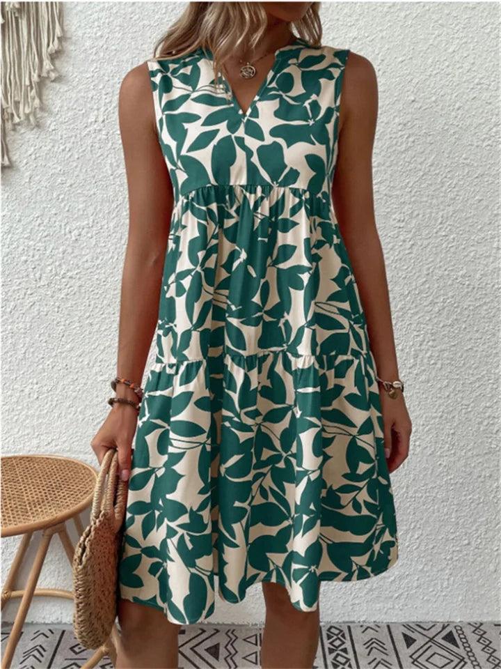 Valenzora | Elegant sleeveless dress with floral pattern