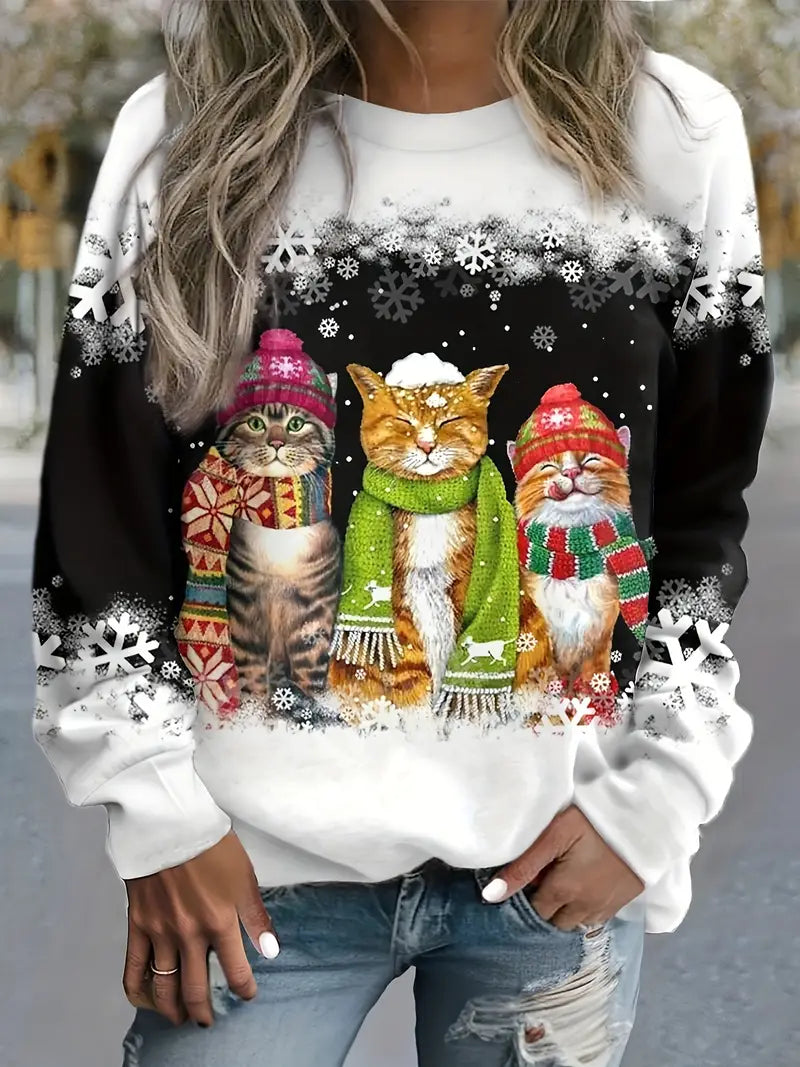 Valenzora | Christmas Sweater with Cat Print for Women