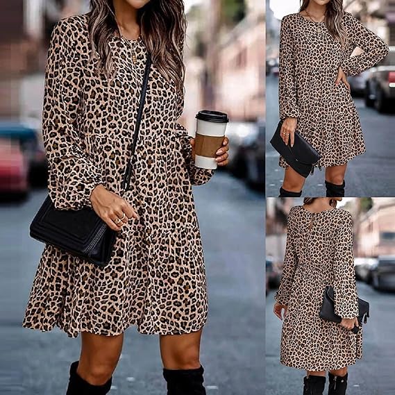 Valenzora | Bequemes Langarmkleid mit Leopardenprint