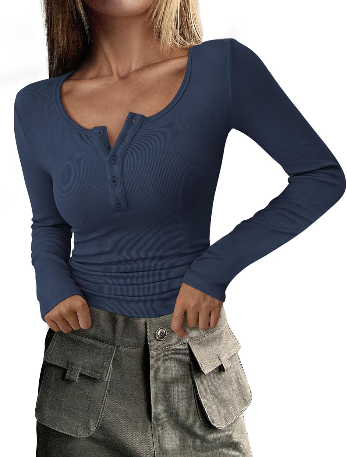 Valenzora | Geripptes Langarm-Henley-Oberteil für Damen