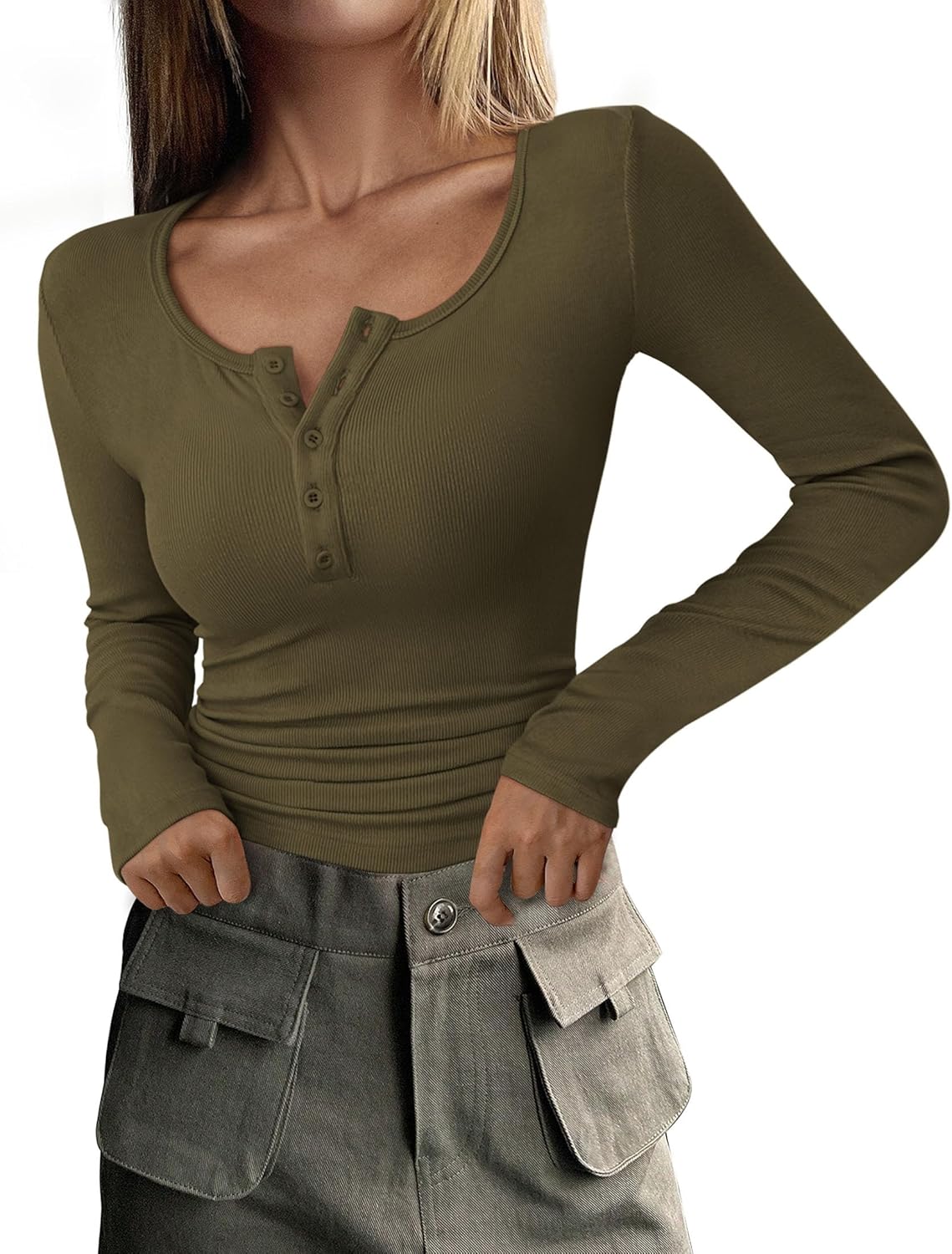 Valenzora | Geripptes Langarm-Henley-Oberteil für Damen