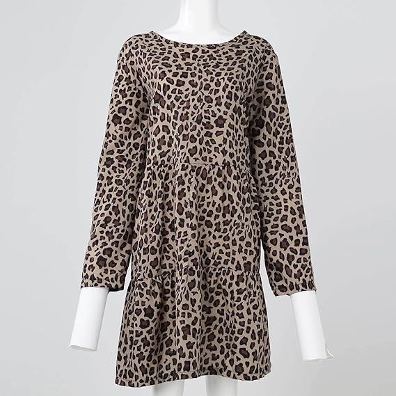 Valenzora | Bequemes Langarmkleid mit Leopardenprint