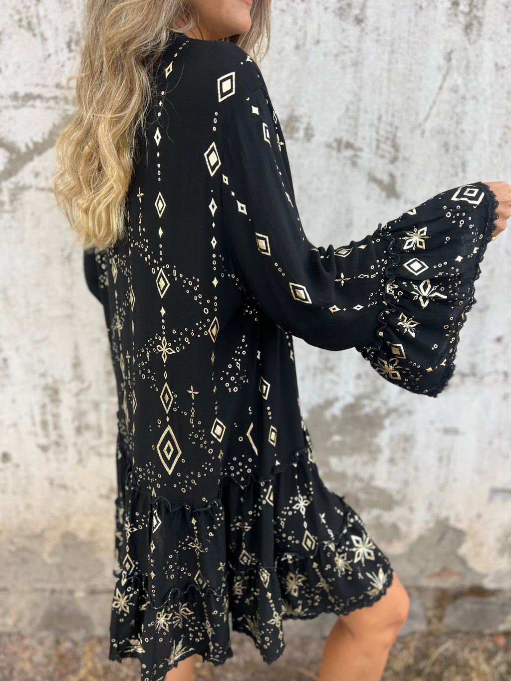 Valenzora | Boho Metallic Shirt Dress