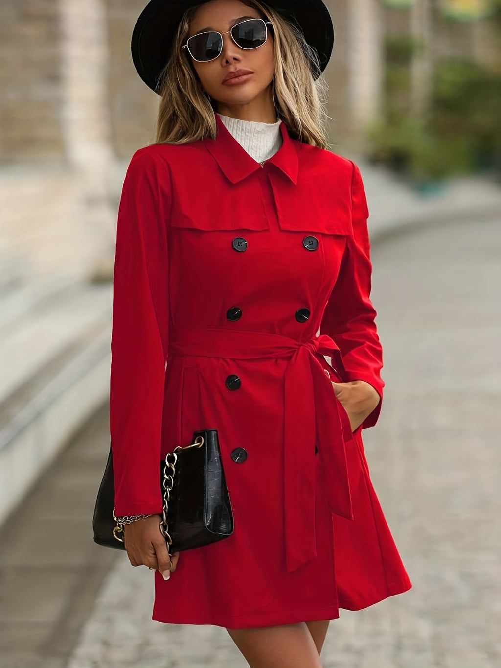 Valenzora | Women's Double-Breasted Trench Coat with Button Details