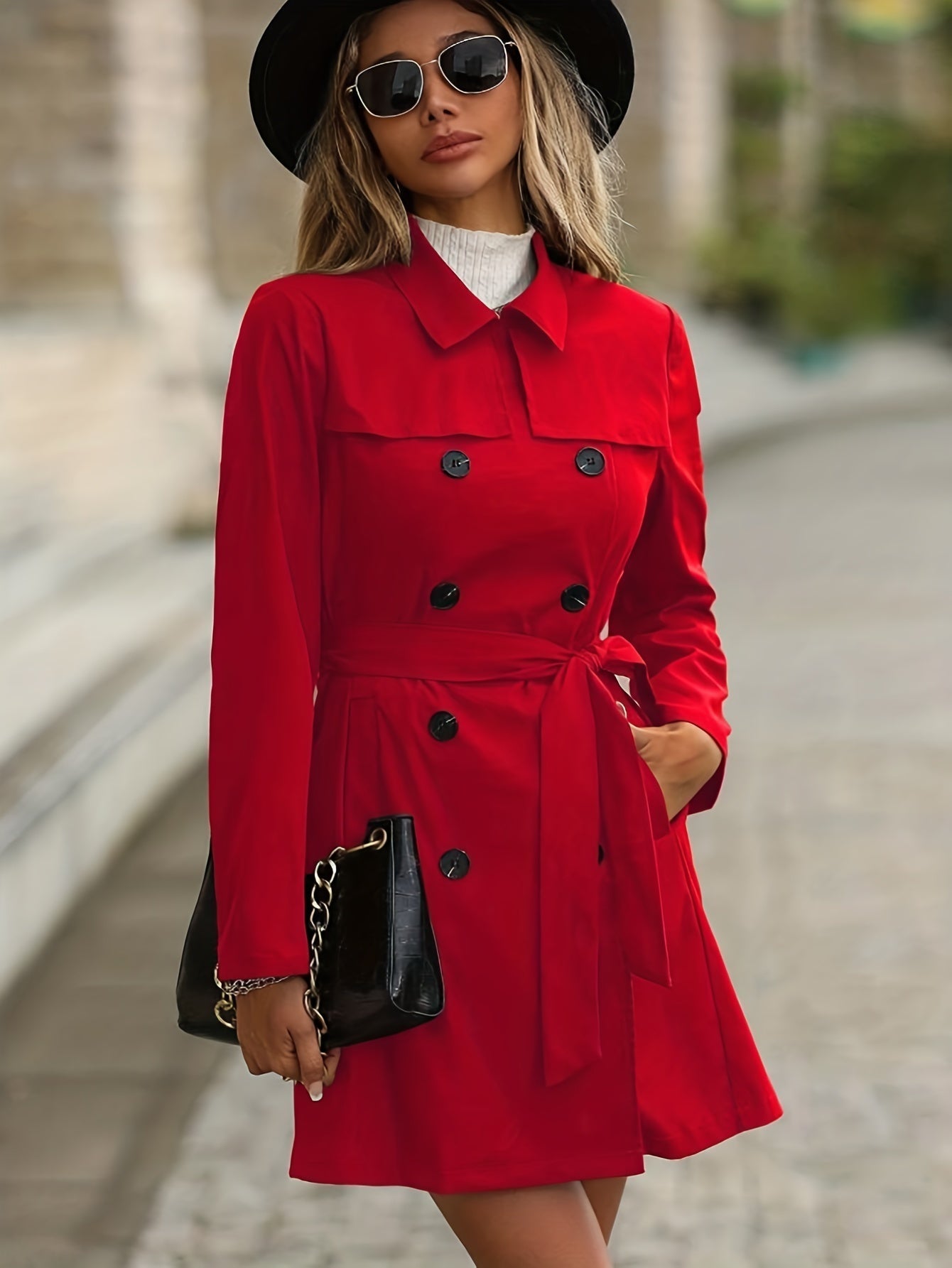 Valenzora | Women's Double-Breasted Trench Coat with Button Details