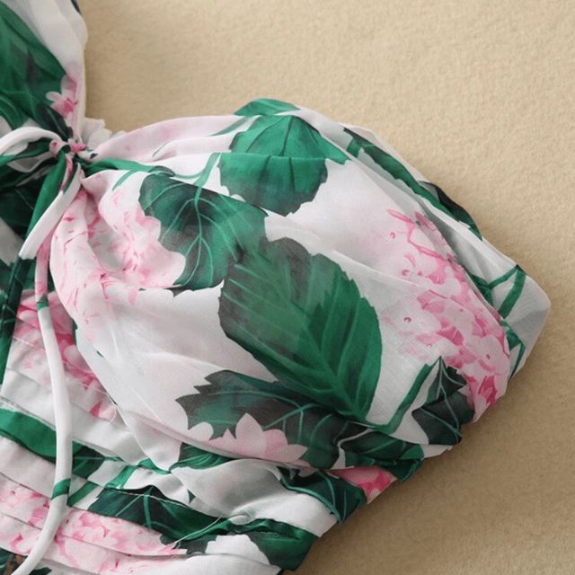 Valenzora | Strapless maxi dress with floral pattern and gathered bodice