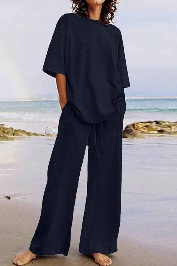 Valenzora | Casual Living Solid Color O-Neck Short Sleeve Two Pieces (11 Colors)