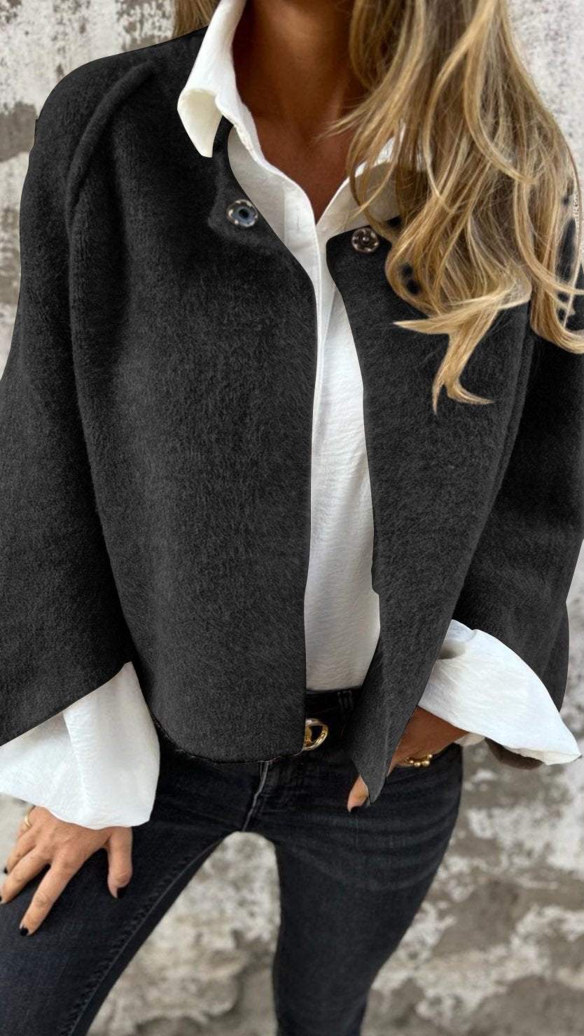 Valenzora | Damen Wolljacke mit Rundhalsausschnitt und langen Ärmeln