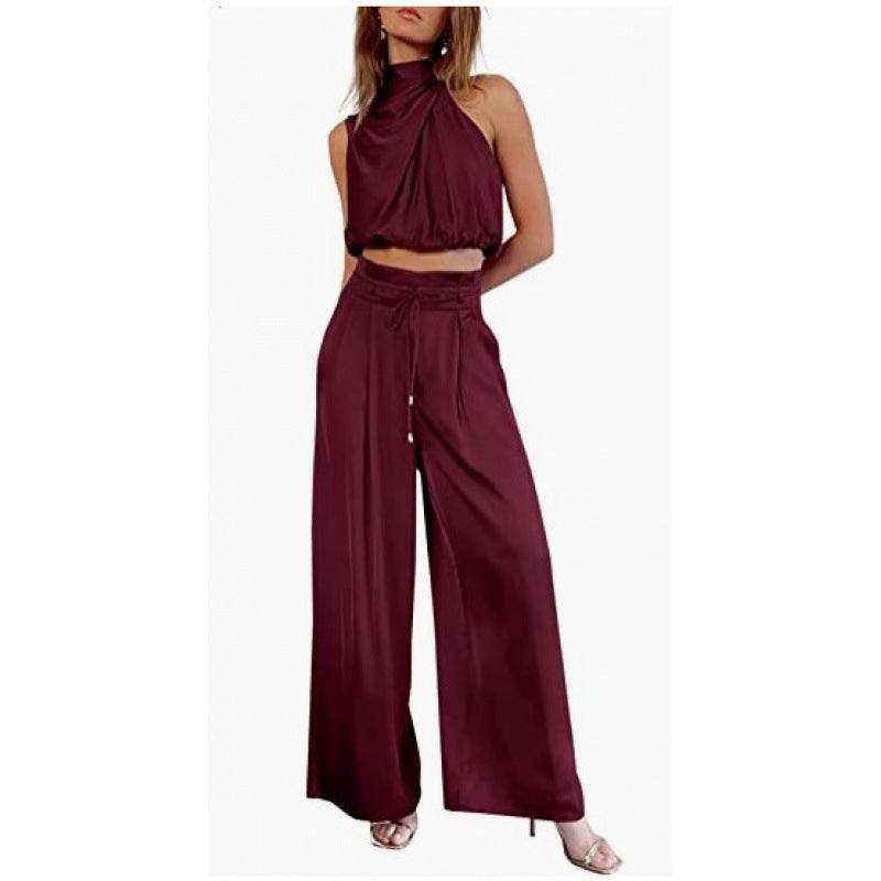 Valenzora | Casual Sleeveless Top with Midriff and Wide Legs 2-Piece Set Women's Clothing