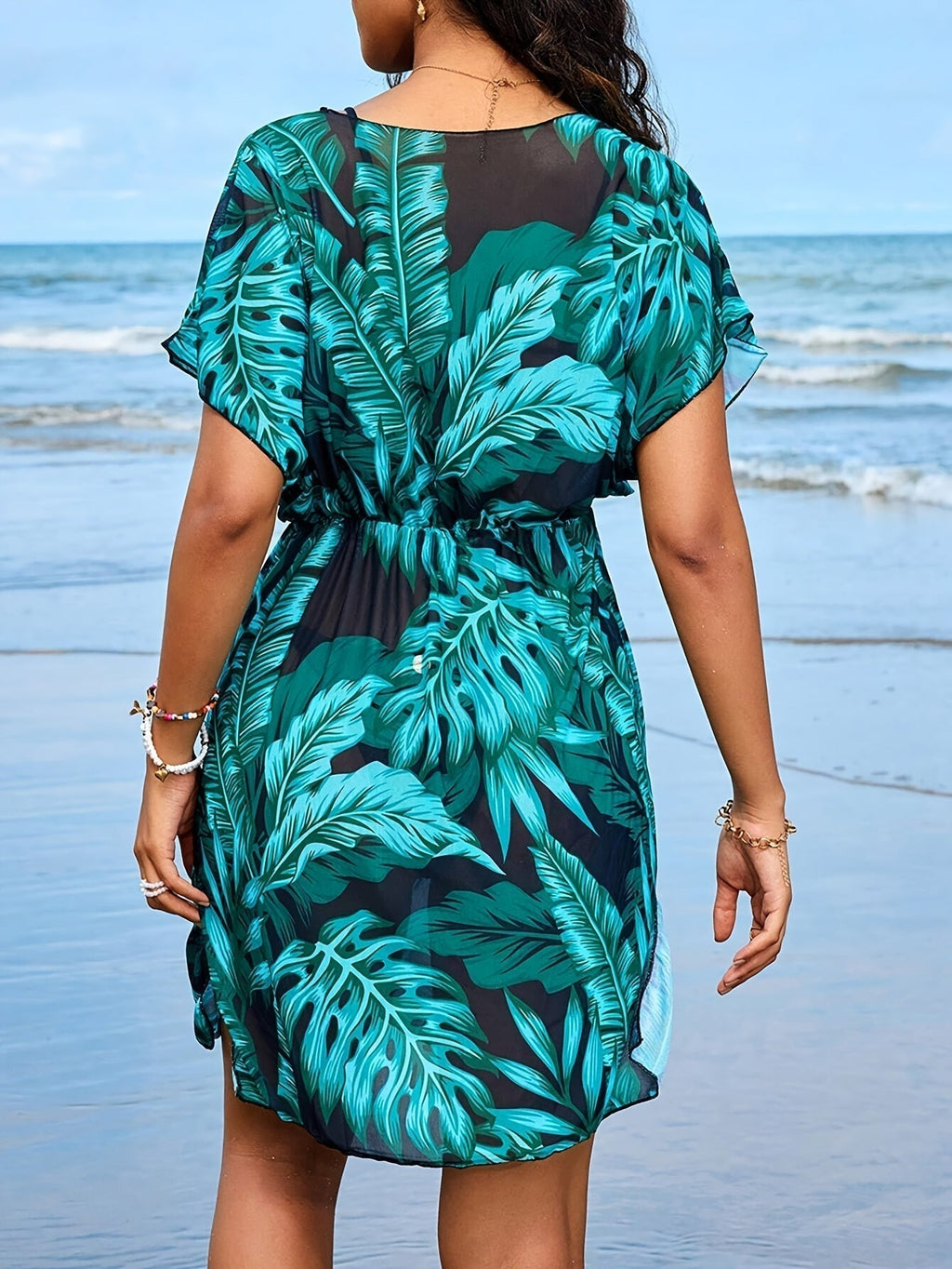 Valenzora | Bohemian beach dress with porcelain mini print and V-neck