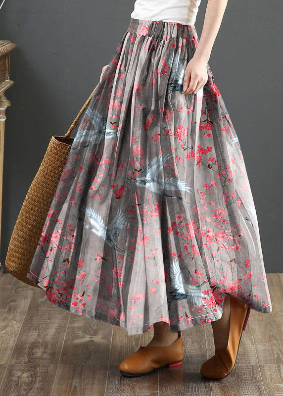 Valenzora | Striped A-line retro print linen skirts