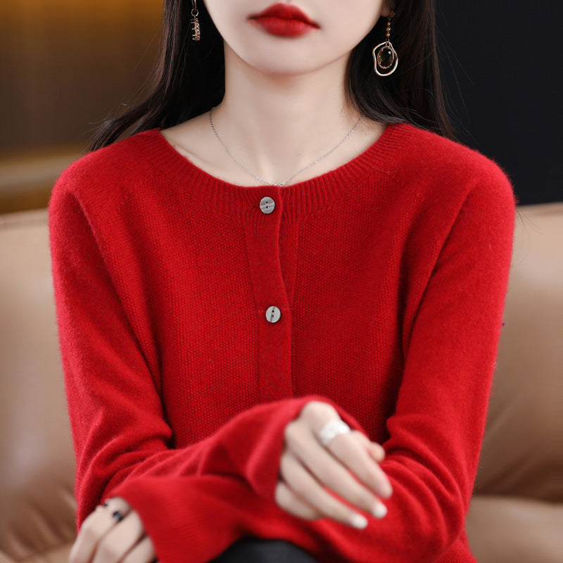 Valenzora | Loose-fitting women's cashmere cardigan with round neck made from high-quality vegan wool