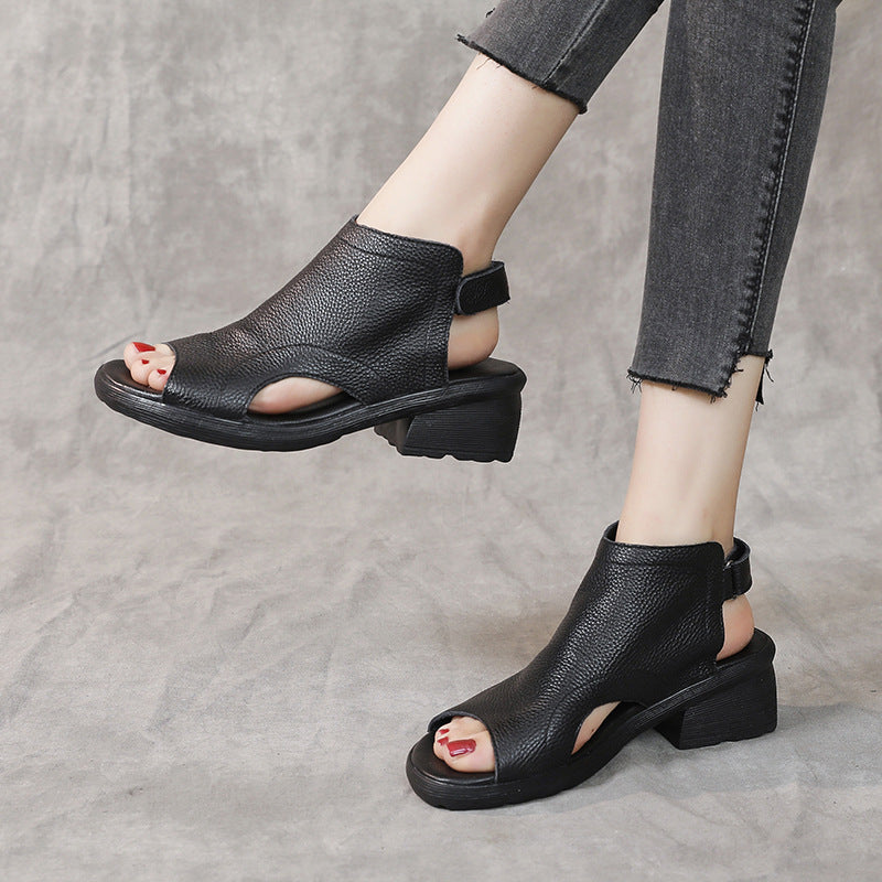 Valenzora | Genuine Leather Retro Artistic Women's Sandals Mid-High Soft Sole