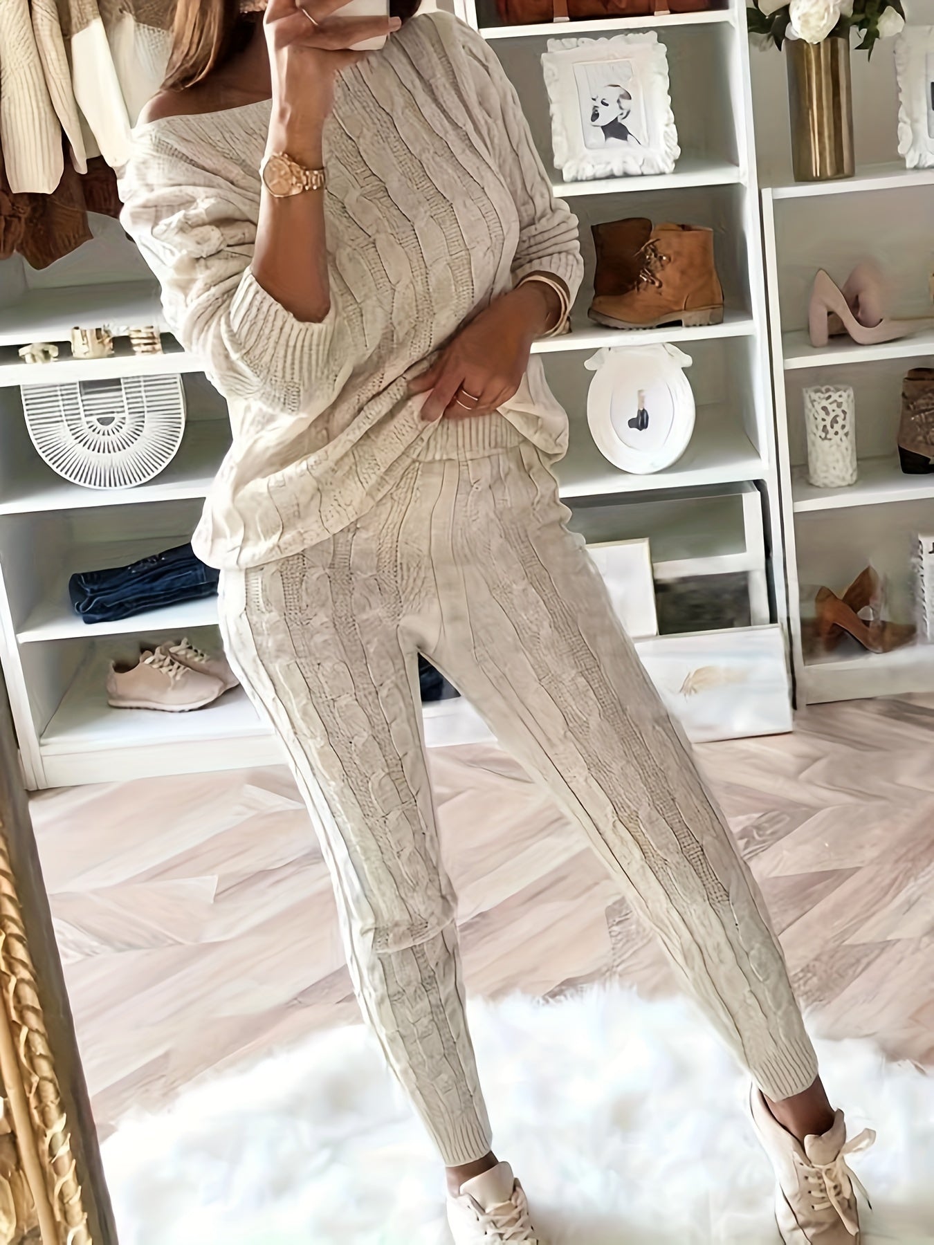 Valenzora Knitted Matching Sweatshirt & Trousers Outfit Two-Piece Set
