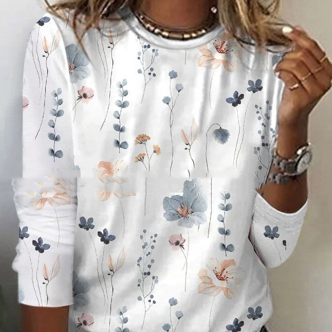 Valenzora | T-Shirt mit Blumenmuster und Rundhalsausschnitt für den Frühling