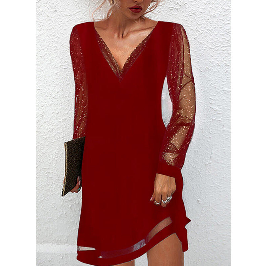 Valenzora | Festliches Kleid mit Spitzenbesatz und V-Ausschnitt