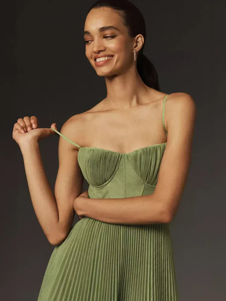 Valenzora | Pleated Corset Midi Dress for Women