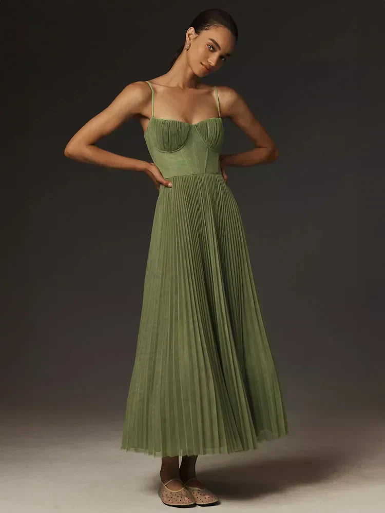 Valenzora | Midi Sleeveless Dress with Pleated Tulle Bustier