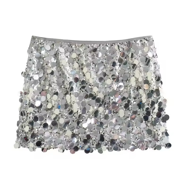 Valenzora | Silver sequin mini skirt