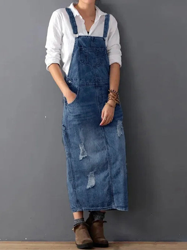 Valenzora | Casual dungaree dress with back slit and pockets