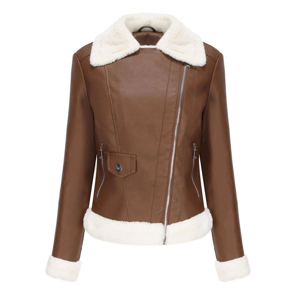 Valenzora | Winter leather jacket with fleece lining