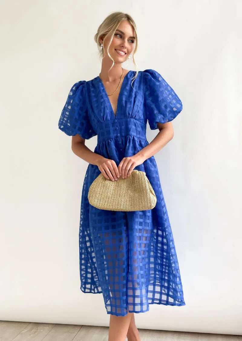 Valenzora | Puff Sleeve Midi Dress