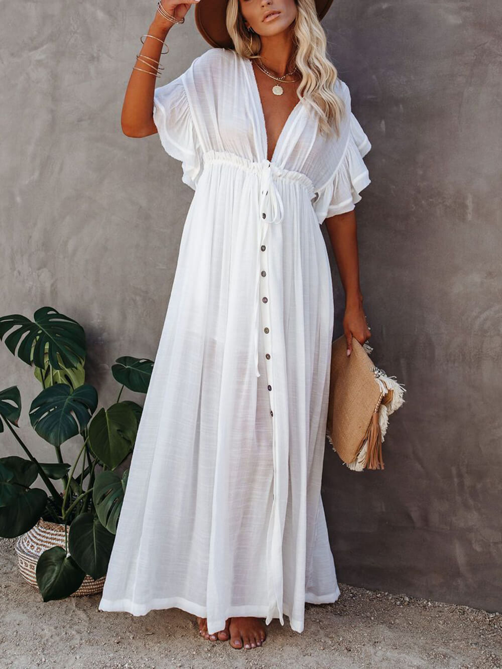 Valenzora | Stylish maxi dress with flutter sleeves for women
