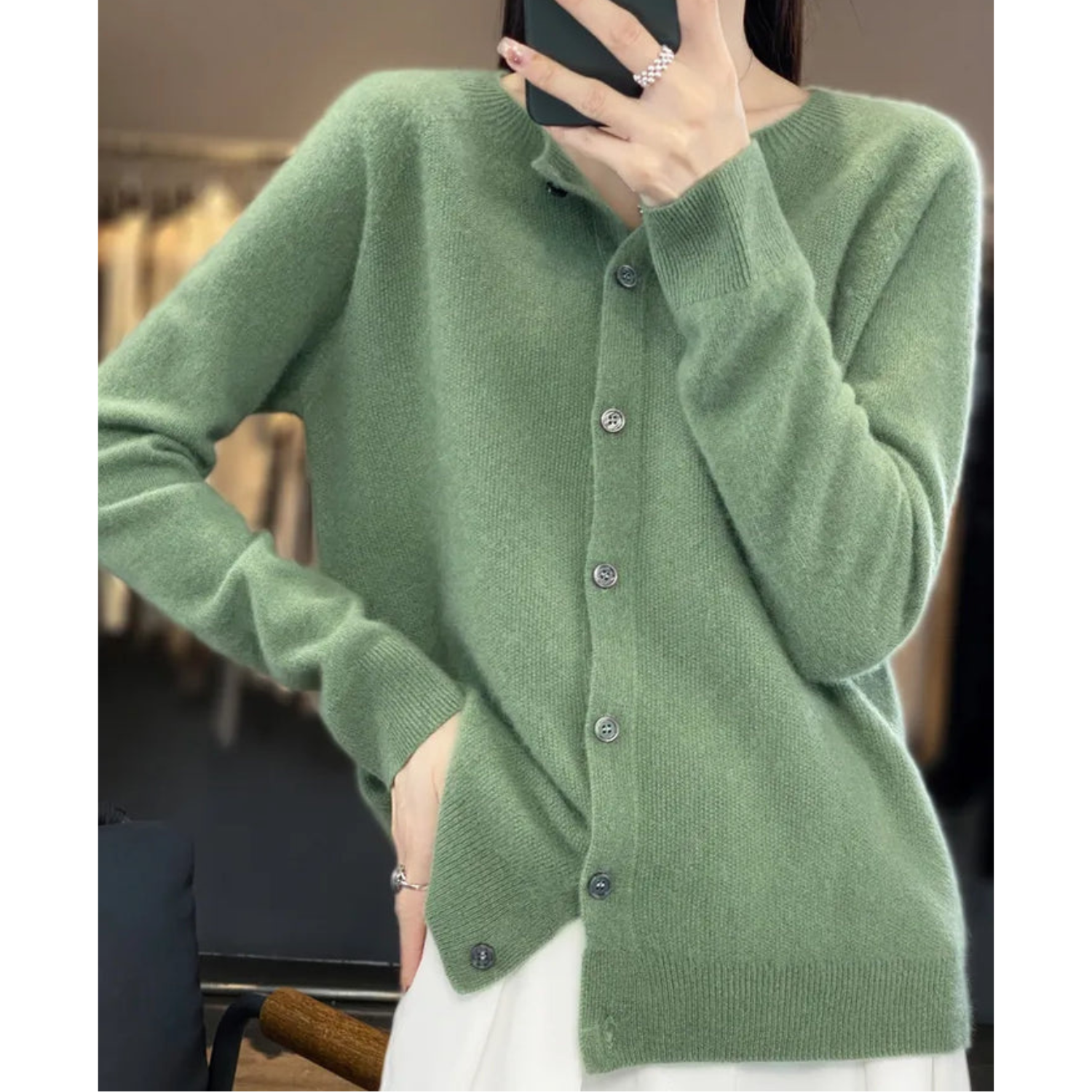 Damen Strickjacke mit Rundhalsausschnitt