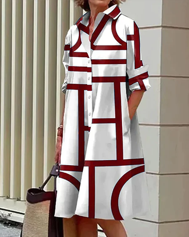 Valenzora | Kleid mit Taschen und geometrischem Druck