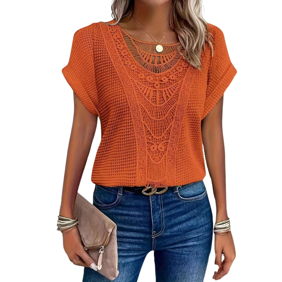 Valenzora Short-sleeved top - Casual - Lace with round neckline