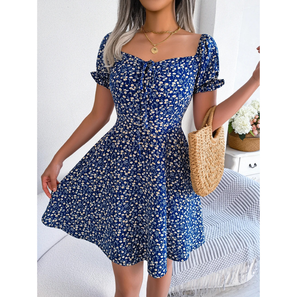 Valenzora | Sommerkleid für Damen mit floralen Puffärmeln