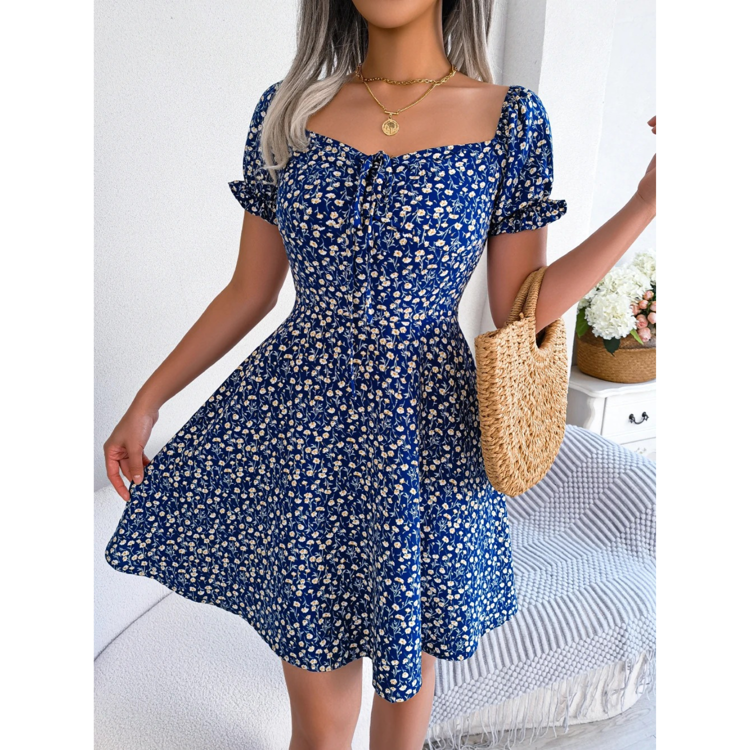 Valenzora | Sommerkleid für Damen mit floralen Puffärmeln