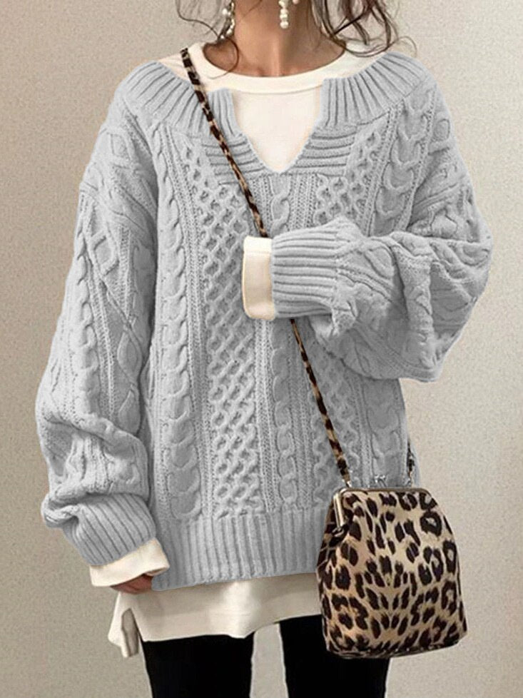 Valenzora Luxe Pullover | Bequemer, warmer, übergroßer Zopfmusterpullover aus weichem Material
