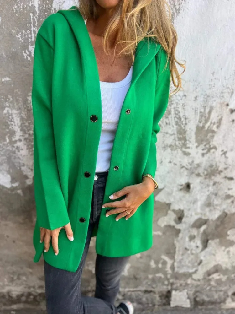 Valenzora | Lange Strickjacken für Damen Eleganter Cardigan mit Kapuze und Knöpfen