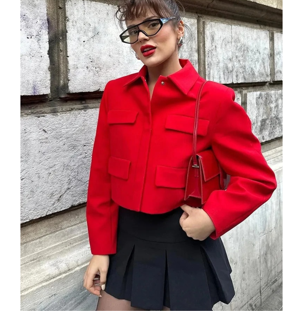 Valenzora | Women's Bomber Jacket Short Jacket with Four Front Pockets and Minimalist Design