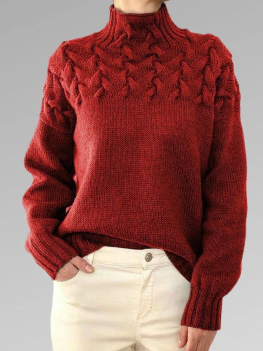 Valenzora - Women's high collar cable knit sweater