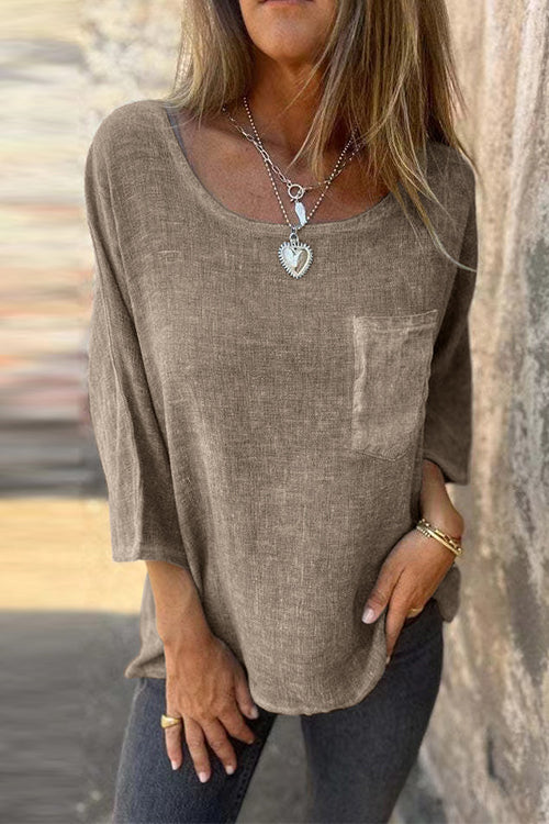Valenzora | Rosiedress 3/4 Sleeve with Pockets Cotton Linen Casual T-Shirt
